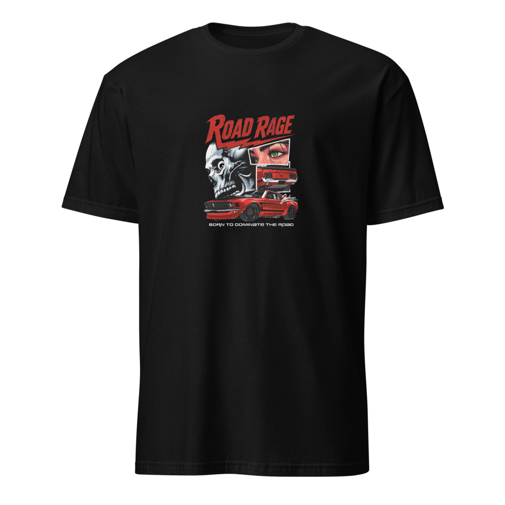 ROAD RAGE- craneo, ojos de una chica y un carro rojo